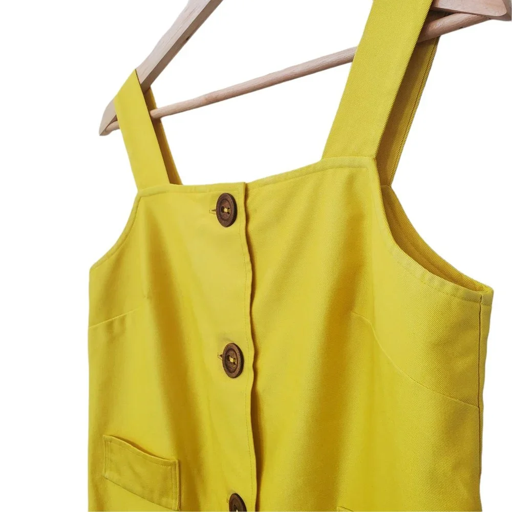 Vintage Elisabeth Stewart Mini Yellow Wood Button Accent Dress - Picture 3 of 6